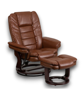 Bud's Warehouse 57164 Multi-position Recliner/ottoman With Swivel Base In Vintage Leatehrsoft