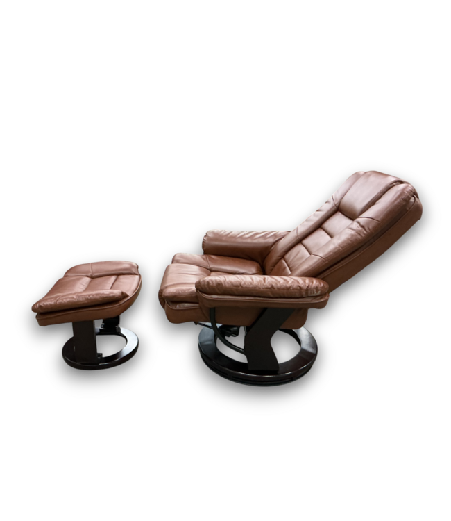 57164 Multi-position Recliner/ottoman With Swivel Base In Vintage Leatehrsoft