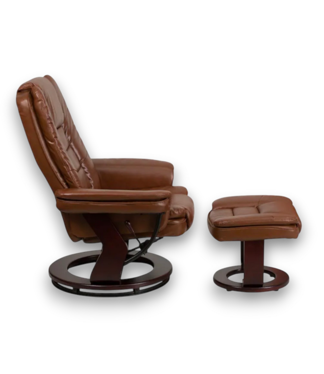 57164 Multi-position Recliner/ottoman With Swivel Base In Vintage Leatehrsoft