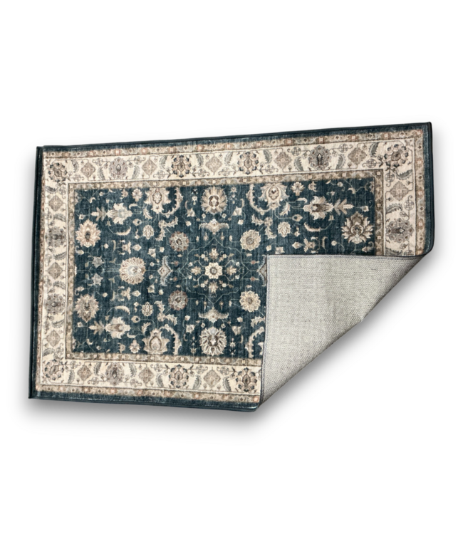 57194 Teal Floral Rug 24" X 35"