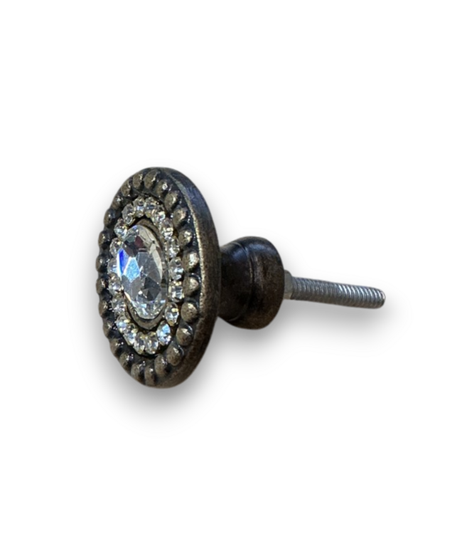 57203 Antique Bronze Oval Rhinestone Knob 2-pk