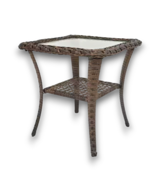 Bud's Warehouse 57206 Plaincurve Brown Square Wicker Outdoor Side Table With Glass Top