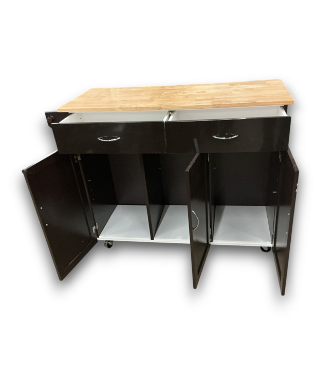 57328 Addie Espresso Kitchen Cart With Wood Top