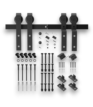 Bud's Warehouse 57477 Matte Black Soft Close Double Bypass Barn Door Hardware Kit