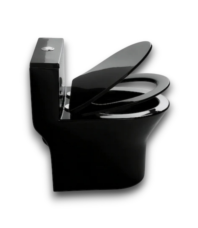57536 Comfort Tall Compact Toilet Glossy Black Elongated 1 Piece Toilet