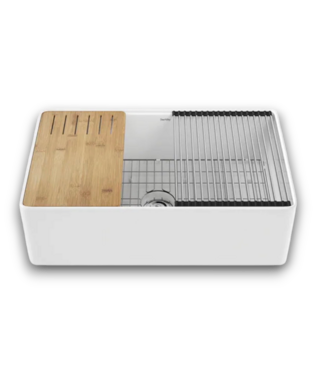 Bud's Warehouse 57545 Harvest Farmhouse Apron Front Fireclay Workstation Kitchen Sink