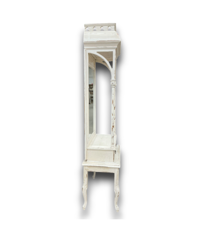 57580 Antique-style Distressed White Mirrored Hall Stand