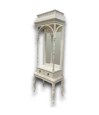 Bud's Warehouse 57580 Antique-style Distressed White Mirrored Hall Stand