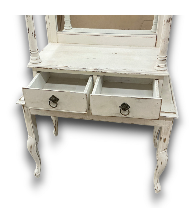 57580 Antique-style Distressed White Mirrored Hall Stand