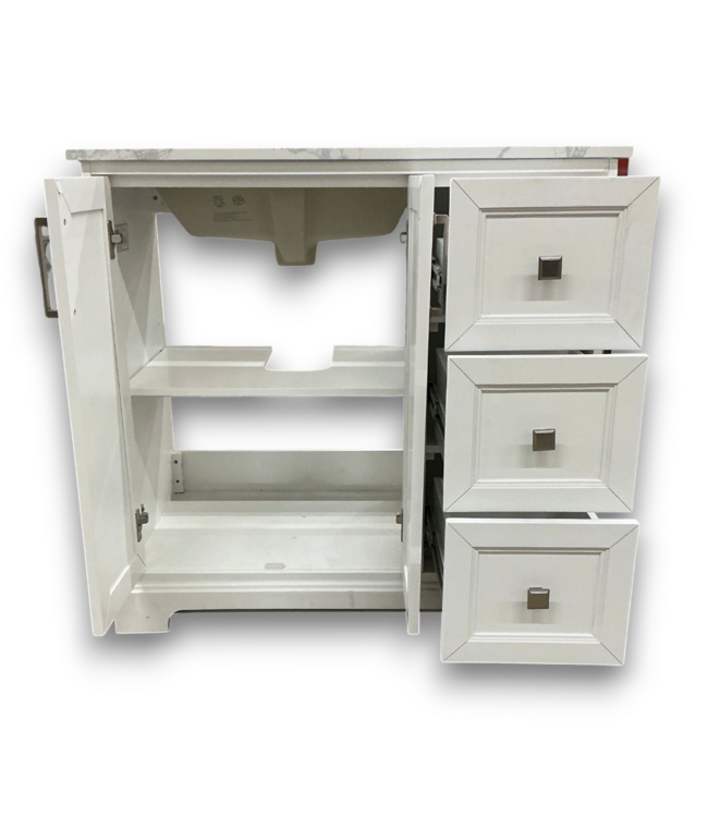 57656 Pittman White Bathroom Vanity With Calacotta Veined Top