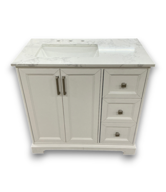 Bud's Warehouse 57656 Pittman White Bathroom Vanity With Calacotta Veined Top