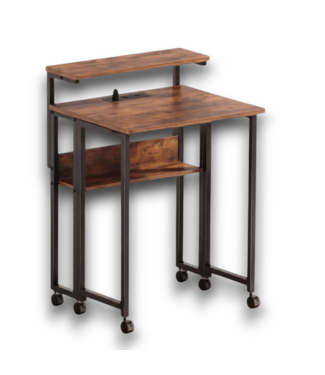 Bud's Warehouse 57664 Brown Foldable Rolling Computer Desk With Power Strip