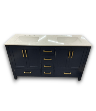 Bud's Warehouse 57737 Navy Blue Double Bathroom Vanity With Brushed Gold