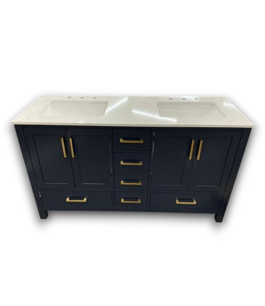 Bud's Warehouse 57737 Navy Blue Double Bathroom Vanity With Brushed Gold
