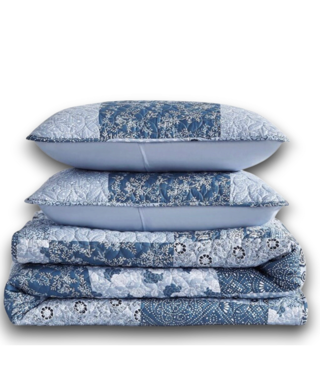 57742 American Vintage Floral Blue 3-piece King Quit Set