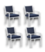 57745 4- Stackable White Aluminum Dining Chairs With Navy Blue Cushions