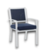 57745 4- Stackable White Aluminum Dining Chairs With Navy Blue Cushions