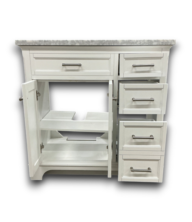 57752 Roveland White Bathroom Vanity With Carrera Natural Marble Top