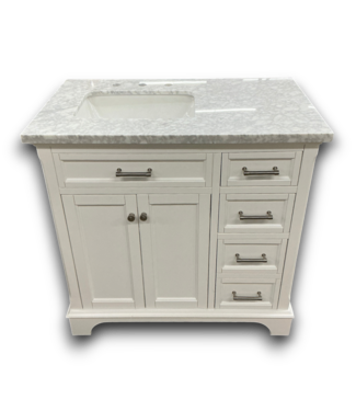 Bud's Warehouse 57752 Roveland White Bathroom Vanity With Carrera Natural Marble Top
