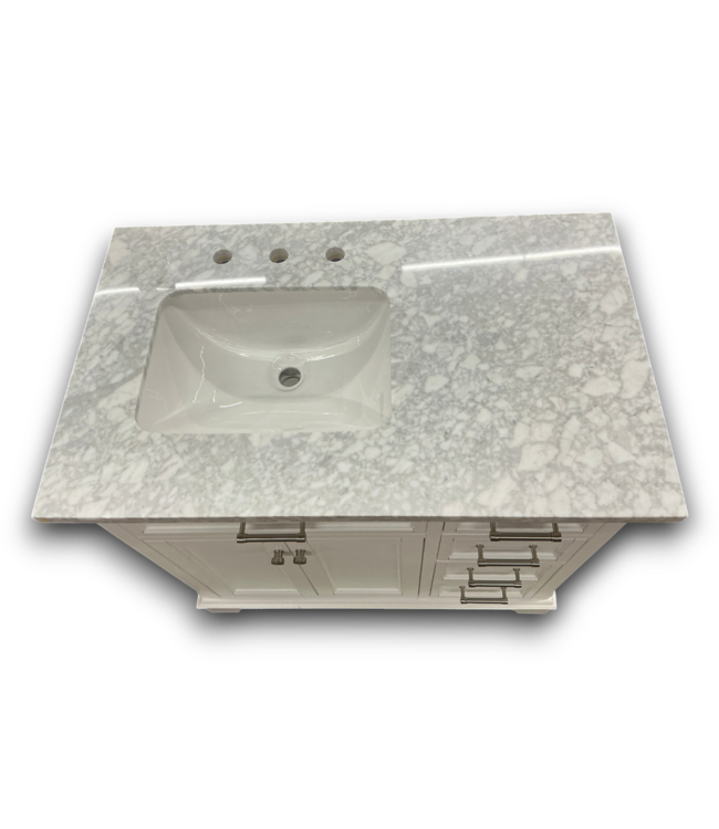 57752 Roveland White Bathroom Vanity With Carrera Natural Marble Top