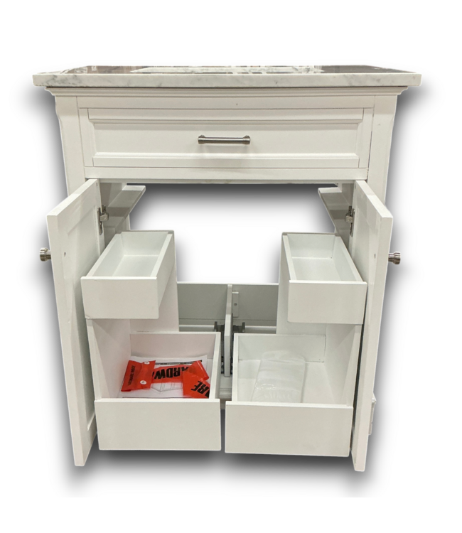 57770 Roveland White Bathroom Vanity With Natural Carrera Top
