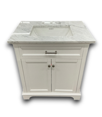 Bud's Warehouse 57770 Roveland White Bathroom Vanity With Natural Carrera Top