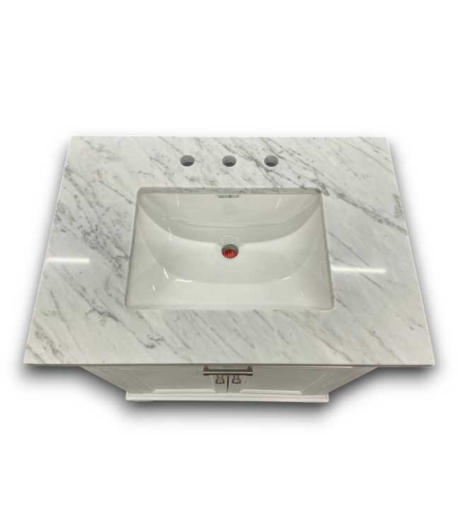 57770 Roveland White Bathroom Vanity With Natural Carrera Top
