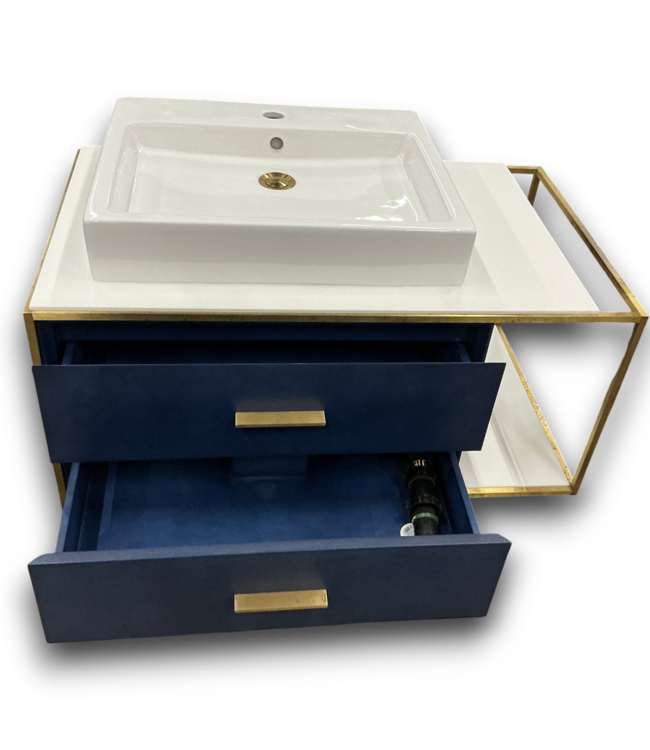 57820 Horizon Blue Vanity Polished Steel Frame With 2 Drawers