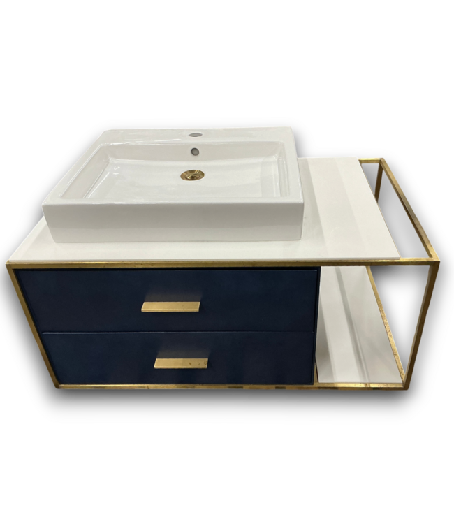 57820 Horizon Blue Vanity Polished Steel Frame With 2 Drawers