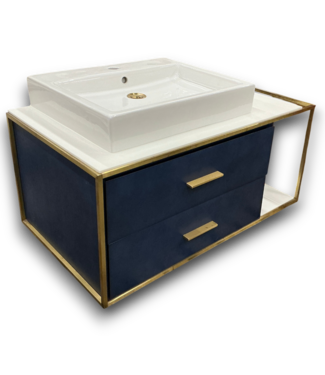 Bud's Warehouse 57820 Horizon Blue Vanity Polished Steel Frame With 2 Drawers