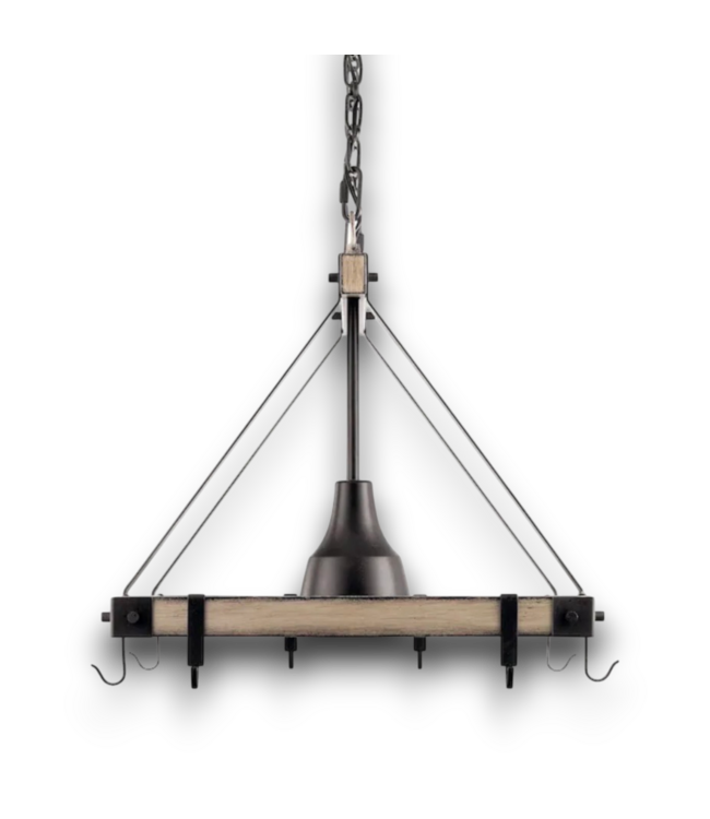 57943 Barrington Anvil Iron And Distressed Antique Grey Lighted 8-hook Pot Rock