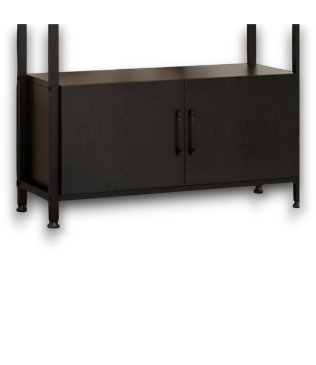 57993 Arched Metal Black Bookcase With 2 Doors And 4 Shelves