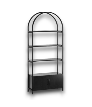 Bud's Warehouse 57993 Arched Metal Black Bookcase With 2 Doors And 4 Shelves