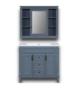 Bud's Warehouse 58052 36'' Blue Bathroom Vanity+mirror Cabinet