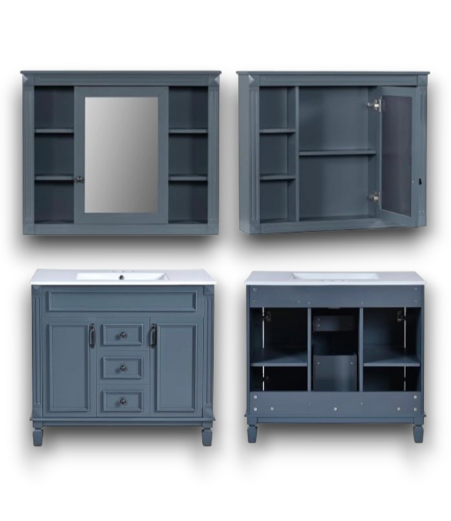 58052 36'' Blue Bathroom Vanity+mirror Cabinet