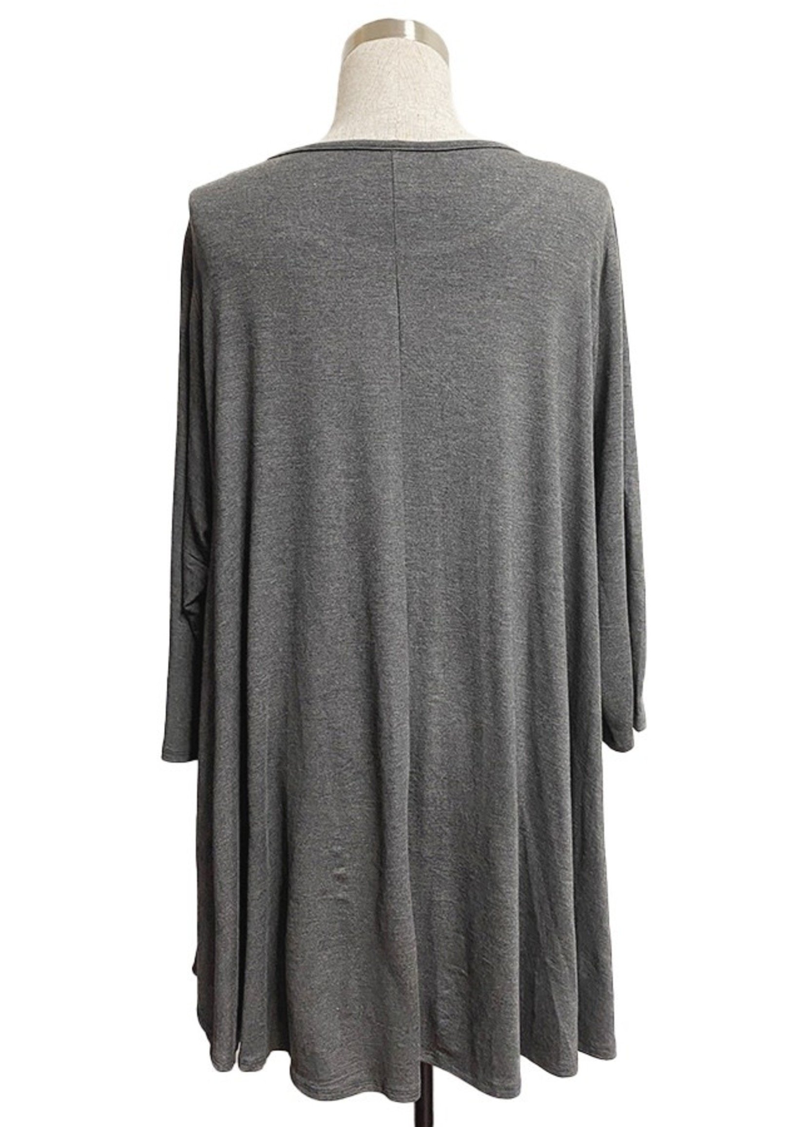 Solid Tunic Top with 3/4 Sleeve