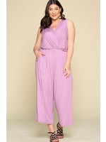 Sleeveless Wide Leg Jumpsuit w/ Pockets and Ruched Neckline