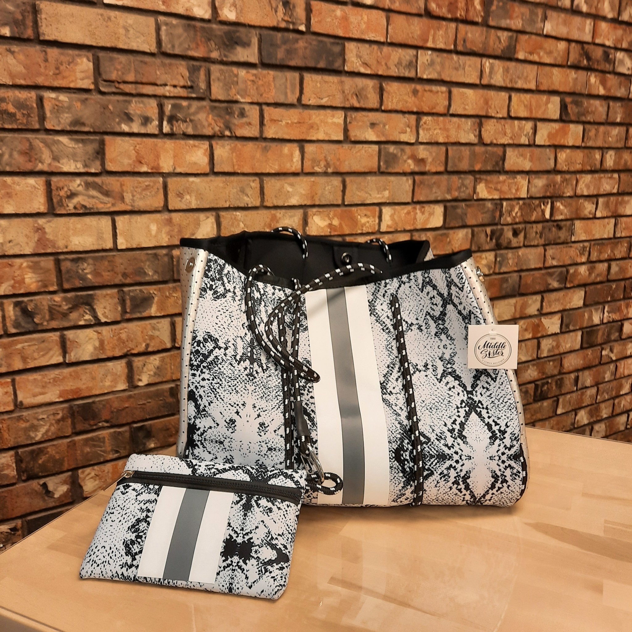 snakeskin neoprene bag