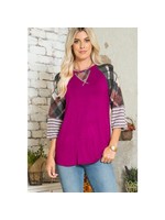 Celeste Clothiing PLUS SIZE Plaid/Stripped Sleeve Tunic in 2 colors