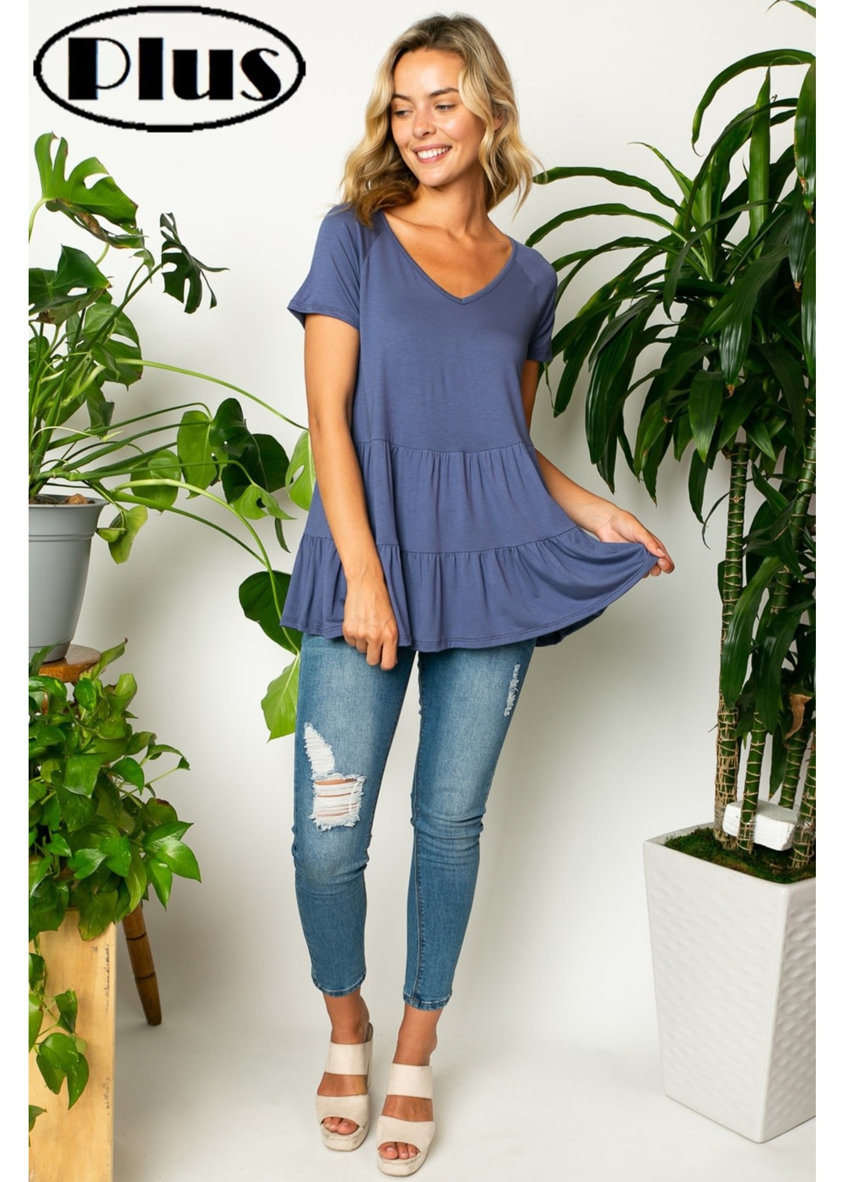 V-Neck Tiered Ruffle Tunic Top in 2 colors