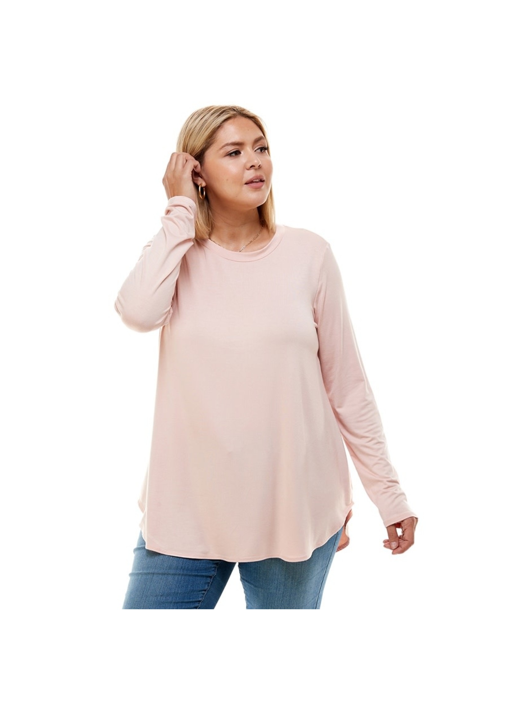 Azules Scoop Neck Long Sleeve Tunic in LT. PEACH