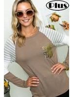 Top w/ Sequin Pocket - TAUPE GREY