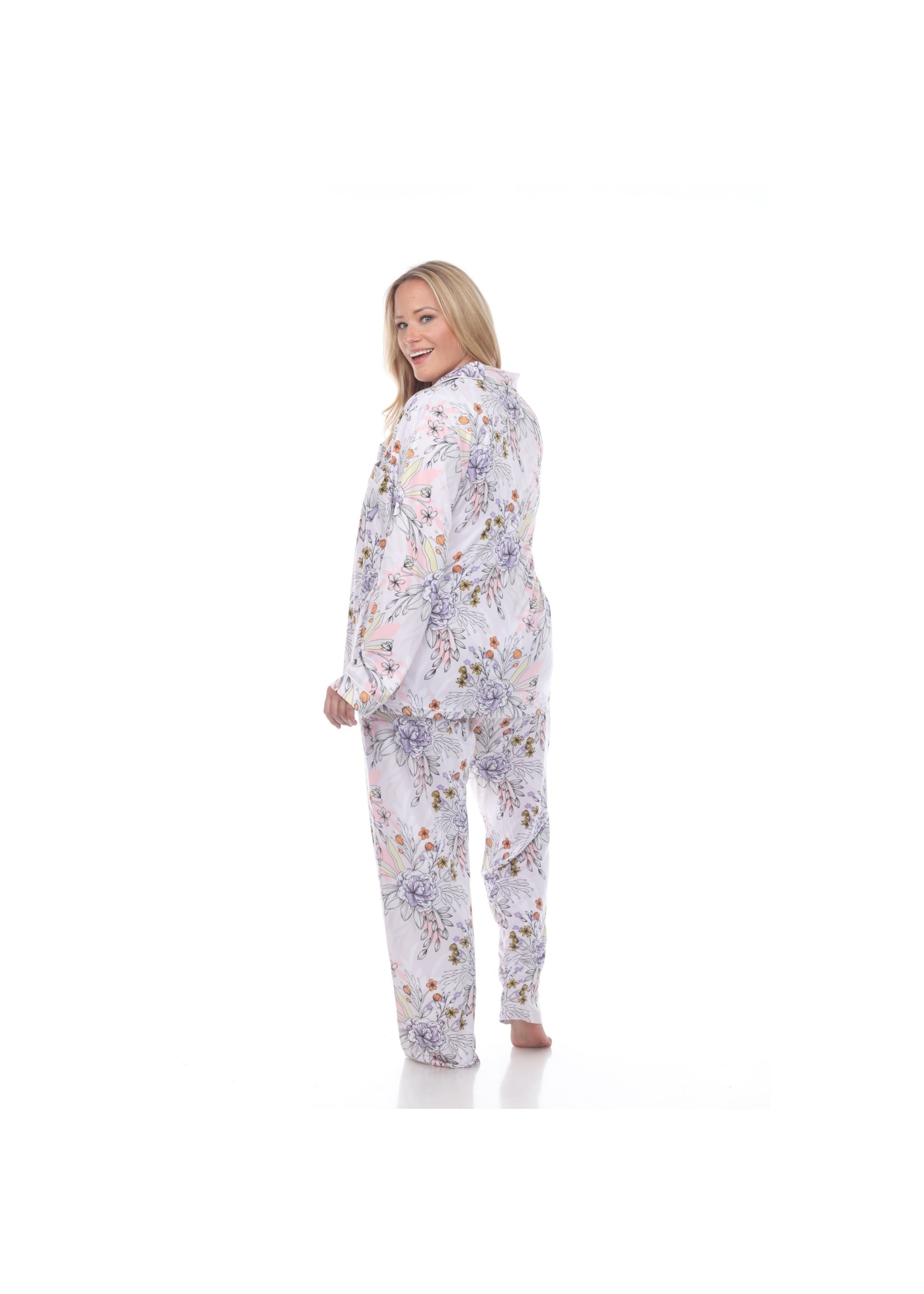 White Mark Floral Long Sleeve Pajamas