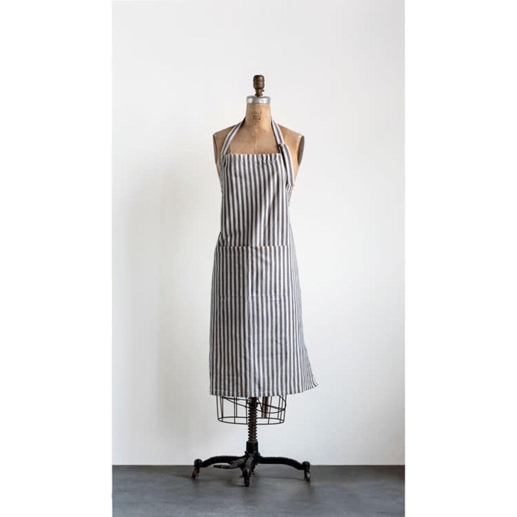 CREATIVE COOP COTTON STRIPED APRON, GREY