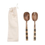 CREATIVE COOP MANGO WOOD SALAD SERVERS WITH RATTAN HANDLES