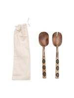 CREATIVE COOP MANGO WOOD SALAD SERVERS WITH RATTAN HANDLES