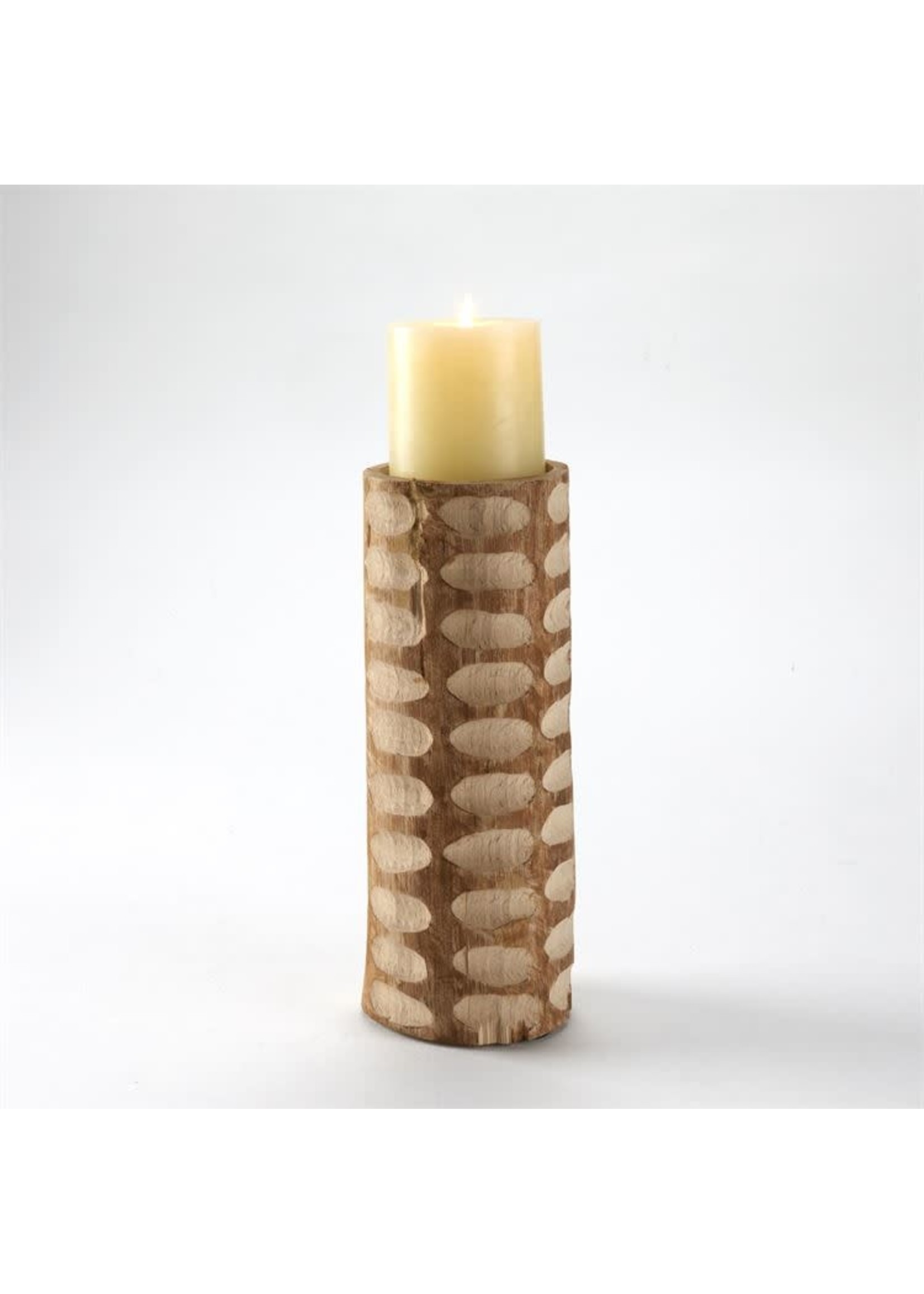TALL CHISELED WOOD CANDLE HOLDER