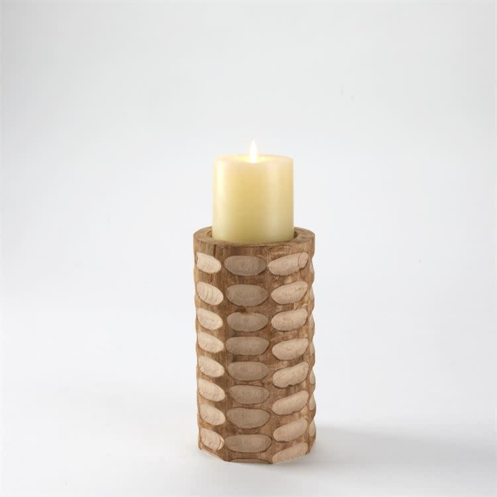 SHORT CHISELED WOOD CANDLE HOLDER