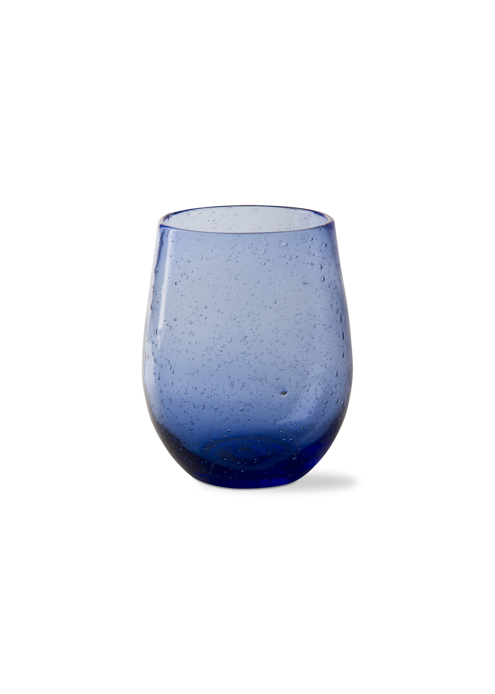 TAG NAVY BUBBLE GLASS STEMLESS WINE GLASS