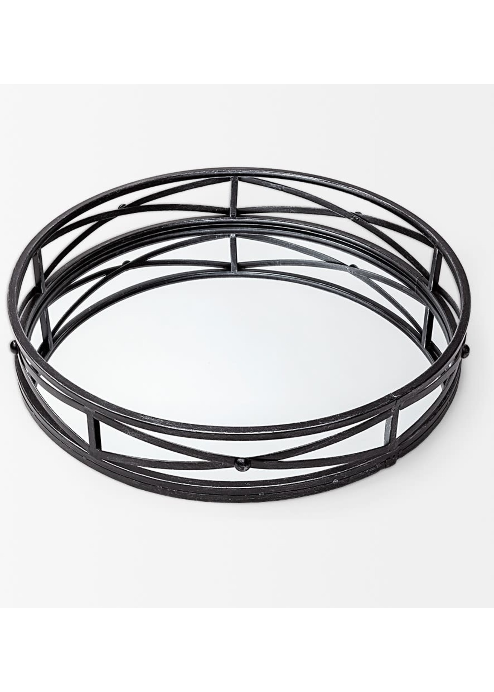 MERCANA BLACK MIRRORED ROUND TRAY - LARGE